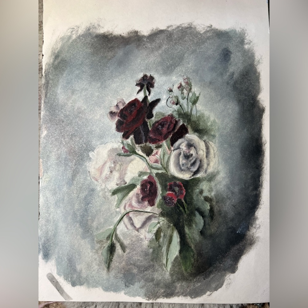 Floral Art Painting with Red and White Blooms